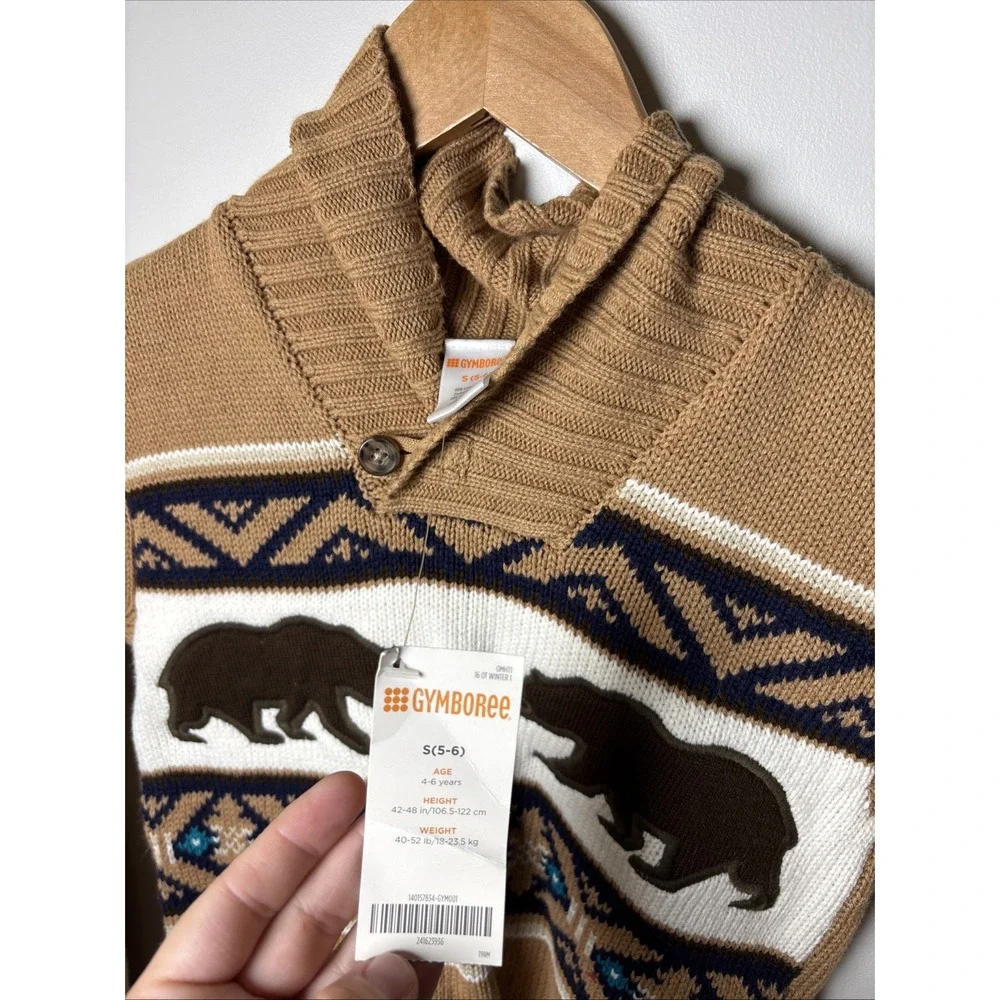 Gymboree Kids Bear Sweater Tan Brown Winter Knit Pullover NWT‎ Boys Size 5 6
